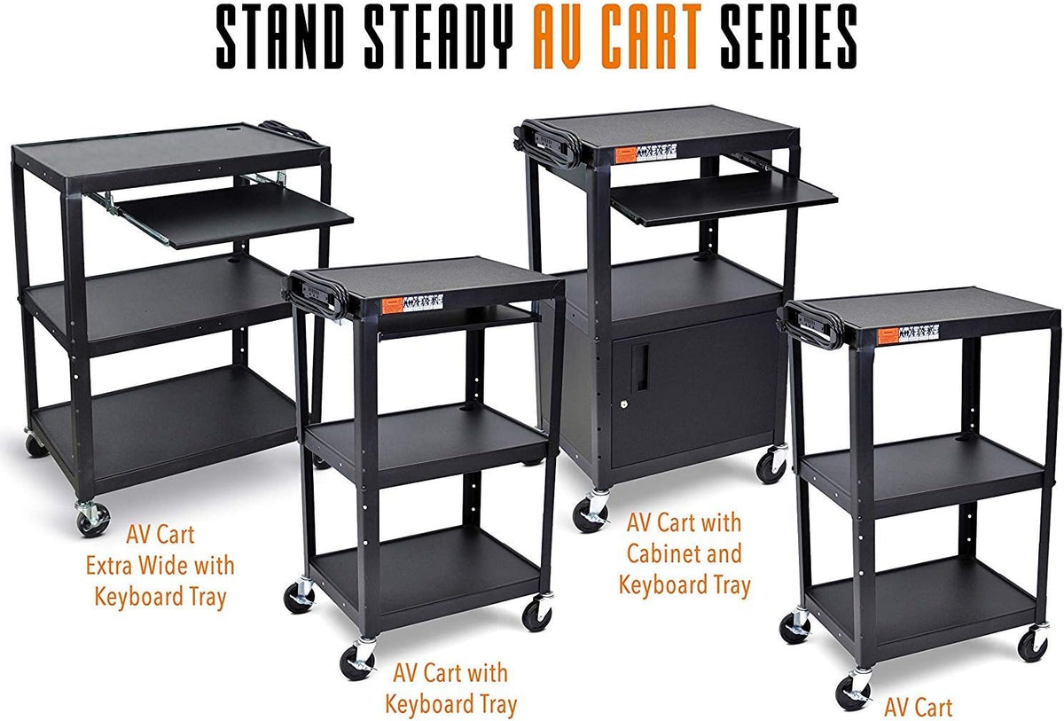 Extra Wide AV Cart with Lockable Wheels and Keyboard Tray K569978