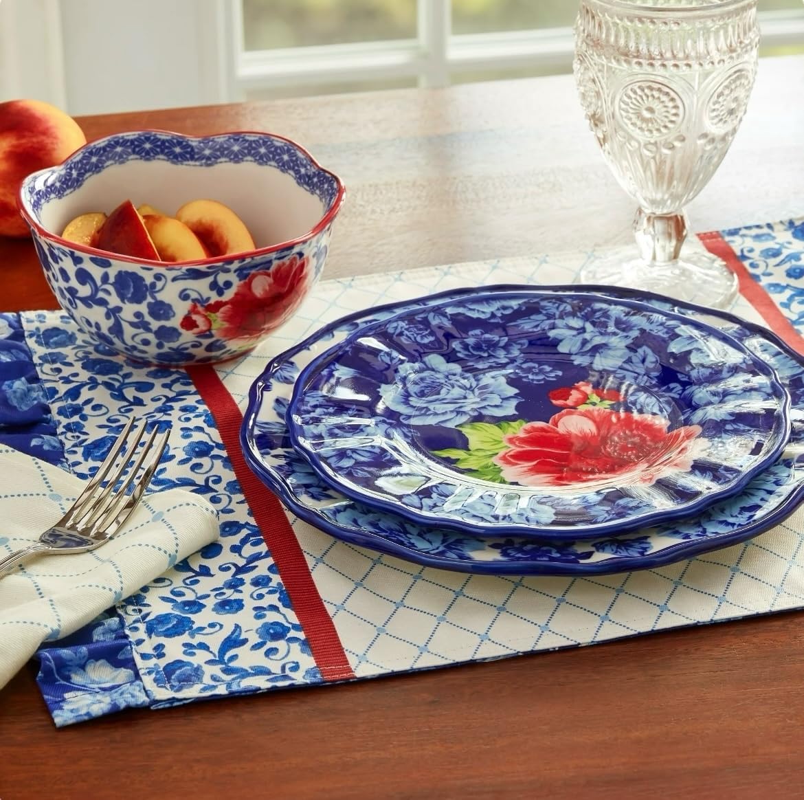 12-Piece Blue Floral Dinnerware Set K456331