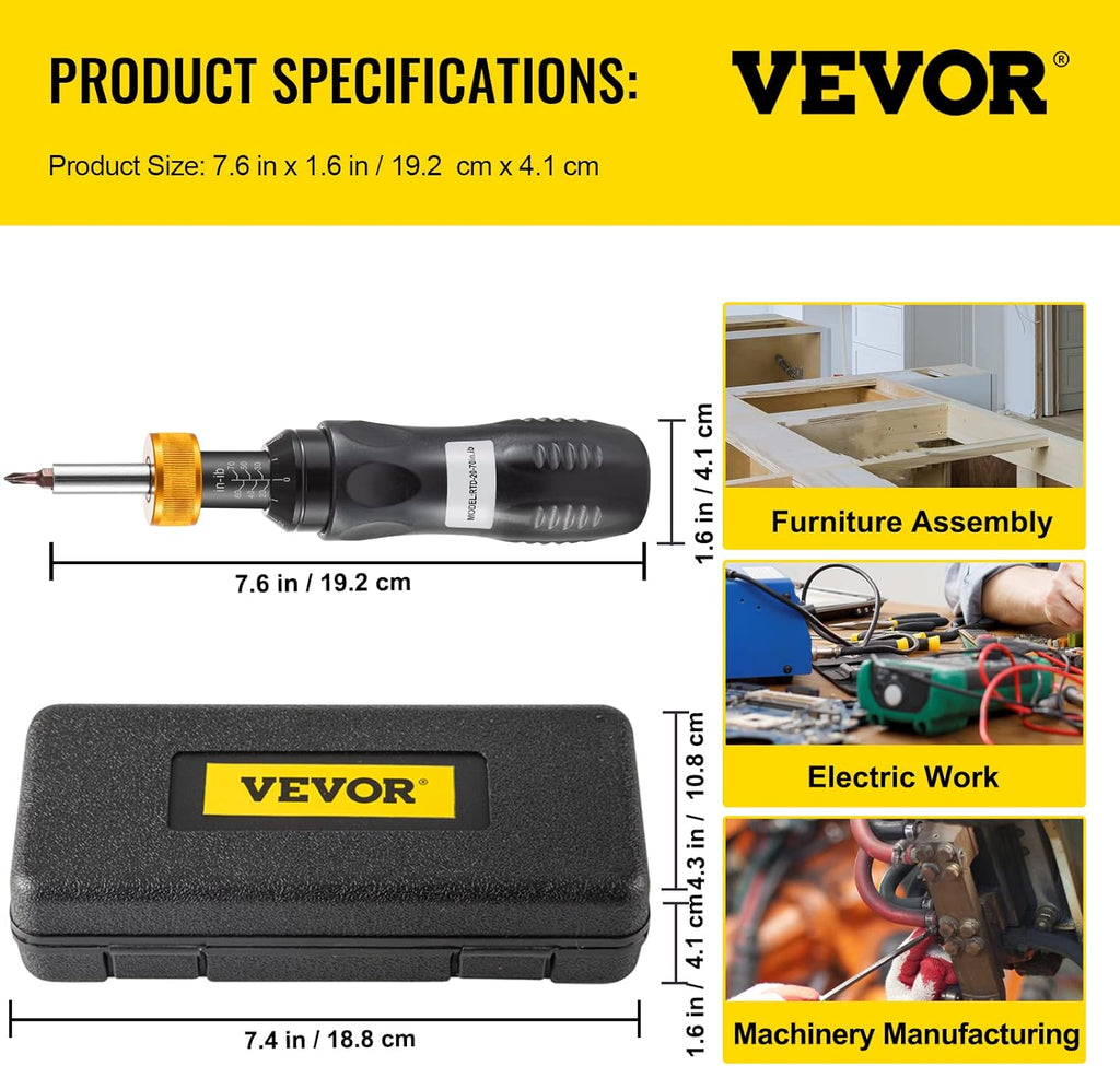1/4" Drive Torque Screwdriver, 20-70 in/lbs, Adjustable, with Bits & Case, Pack of 2 T71355
