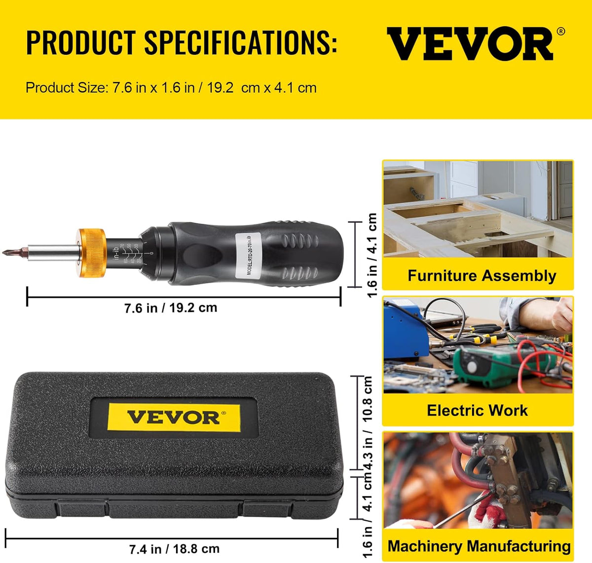 1/4" Drive Torque Screwdriver, 20-70 in/lbs, Adjustable, with Bits & Case, Pack of 2 T71355