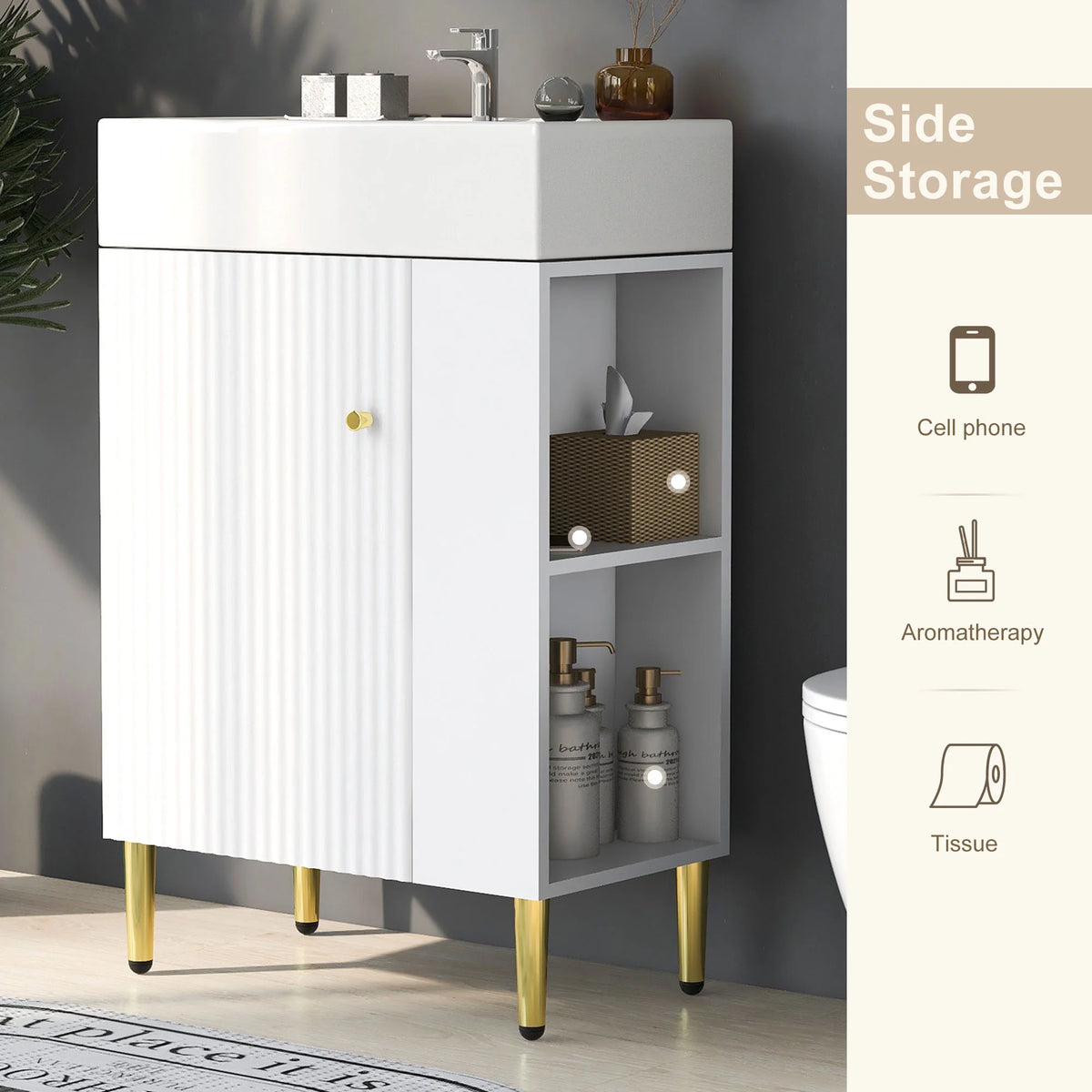 21.6" Wood Bathroom Vanity with Ceramic Sink I395124