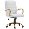 White Mid-Back Swivel PU Leather Office Chair with Gold Frame I286