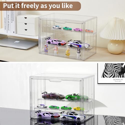 Acrylic 3 Layer Adjustable Display Case with Magnetic Door 2Pack Q631