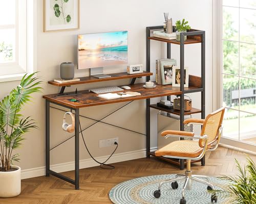 40 Inch Carbon Fiber Black Gaming Desk with Power Outlets and Storage Shelves I454454