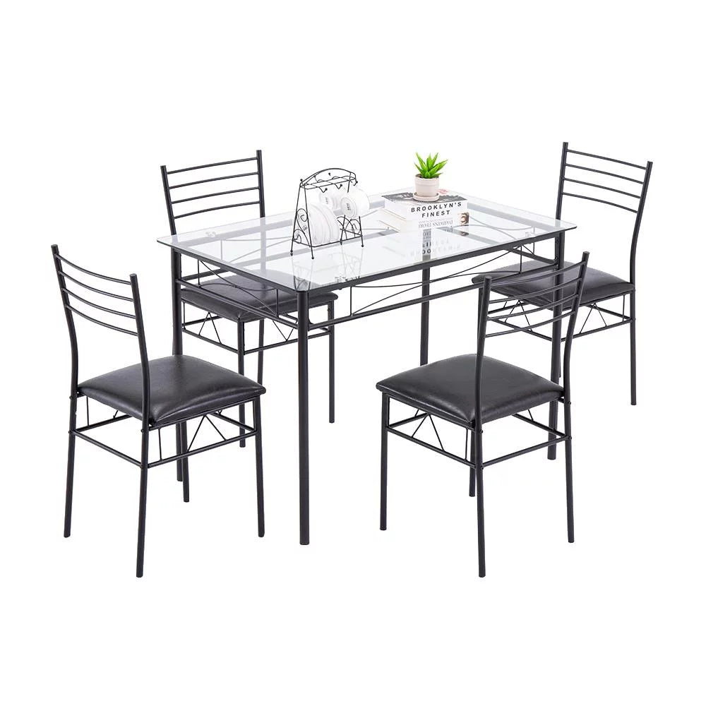 5 Piece Glass Dining Set with Metal Frame M124