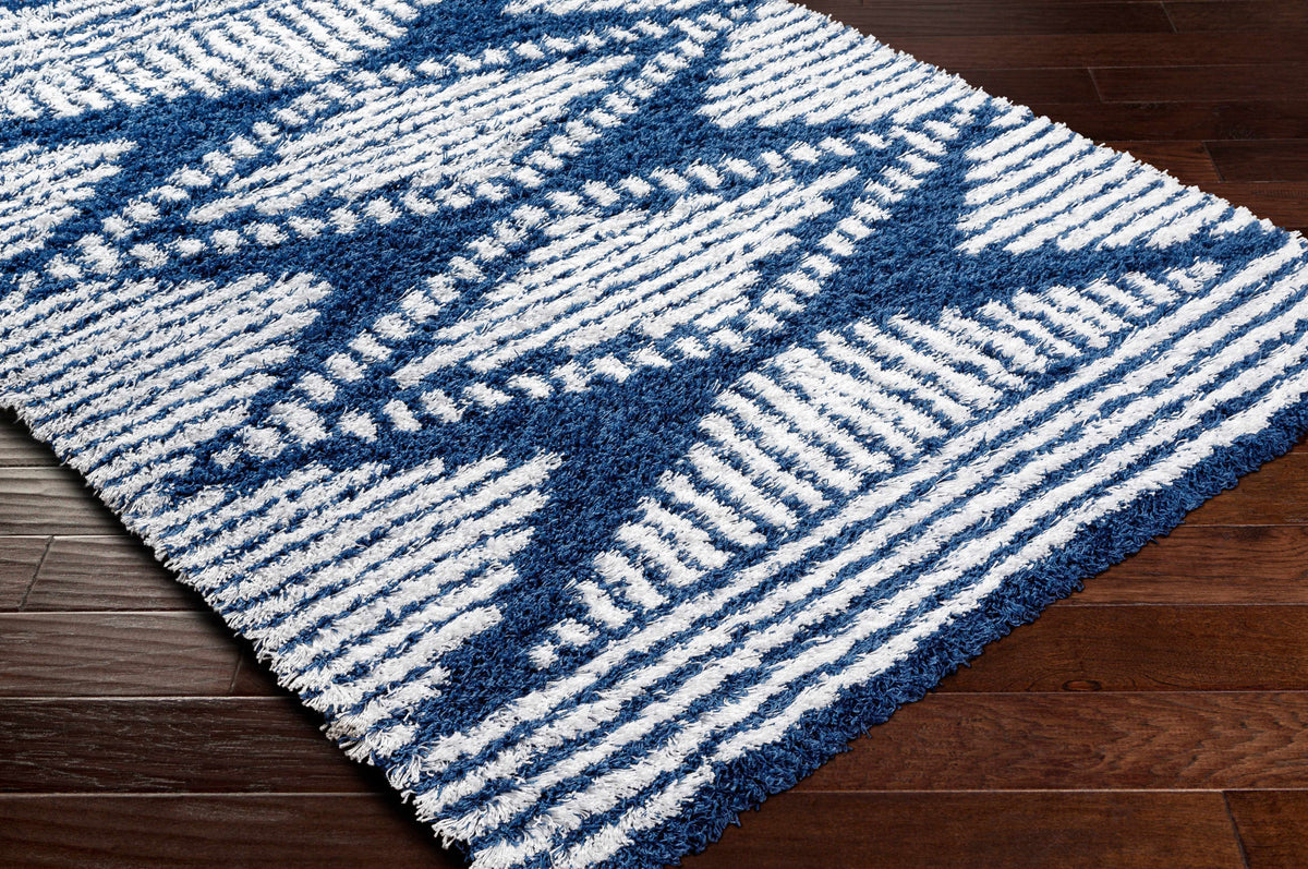 Blue Grey Off White Shag Area Rug J7478