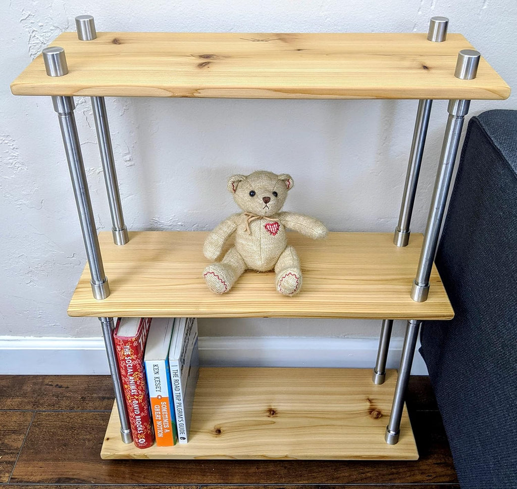Solid Cedar Wood & Stainless Steel Metal Bookcase, 20 Inch Wide R698024