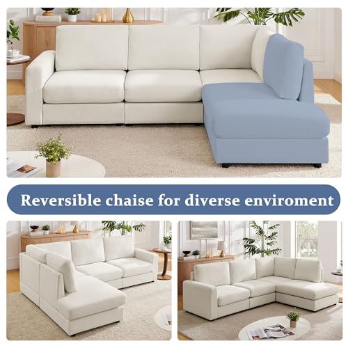 Cream L Shaped Sectional Sofa with Reversible Chaise C361983