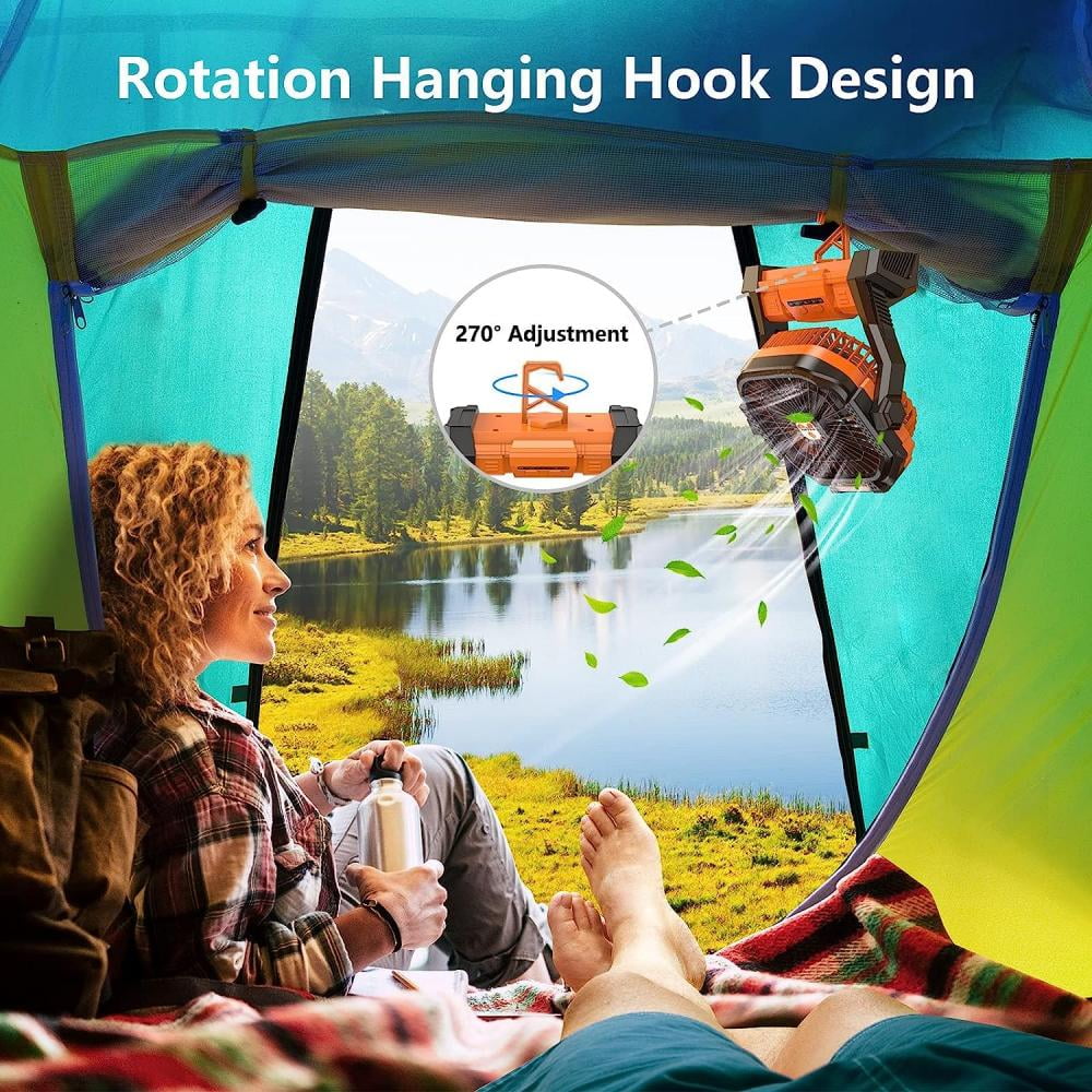 Camping Fan with Light, Portable USB Rechargeable Fan, Orange Z4461