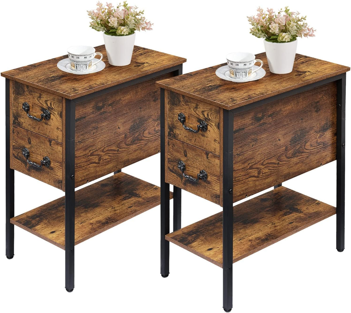 Brown 2 Drawer Nightstand with Shelf C4622