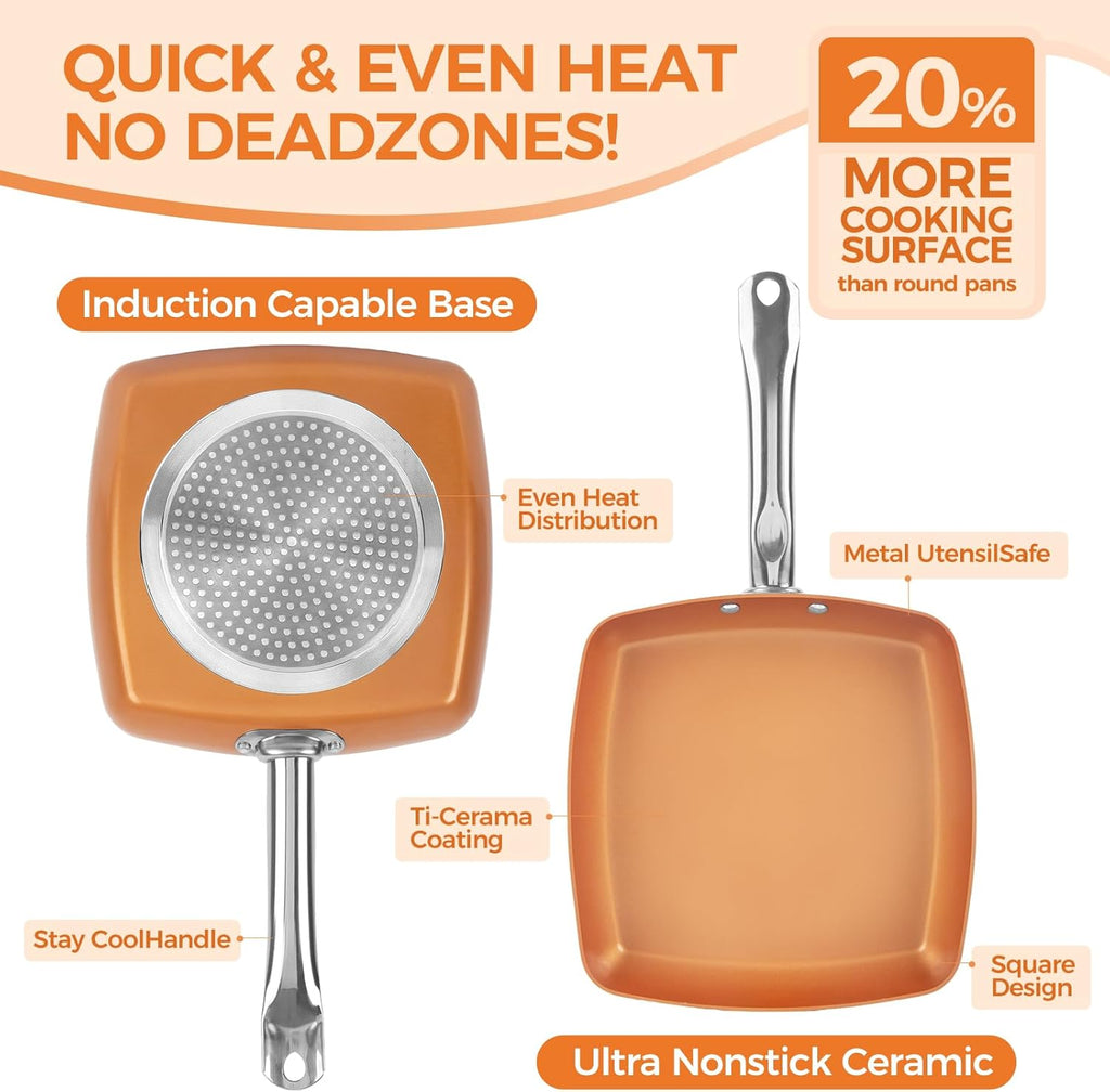 9.5" Non-Stick Copper Square Frying Pan with Ceramic Coating X608030