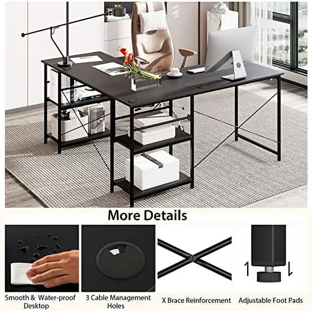 L Shaped Wooden Desk with Shelves V916
