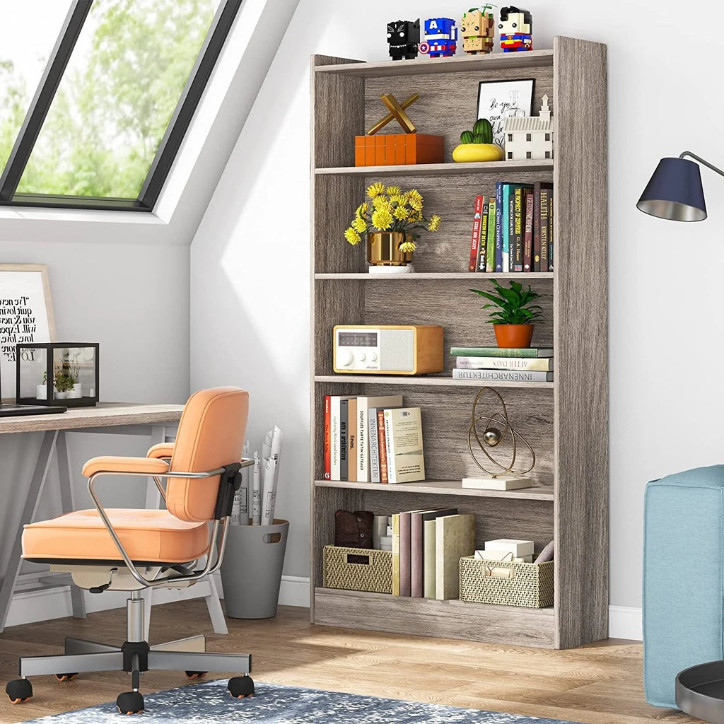 6-Tier Grey Wood Bookcase Z7060