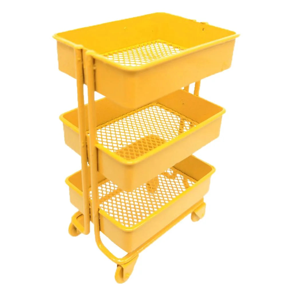 Yellow Metal Storage Shelf with Dollhouse Furniture Decor I3250