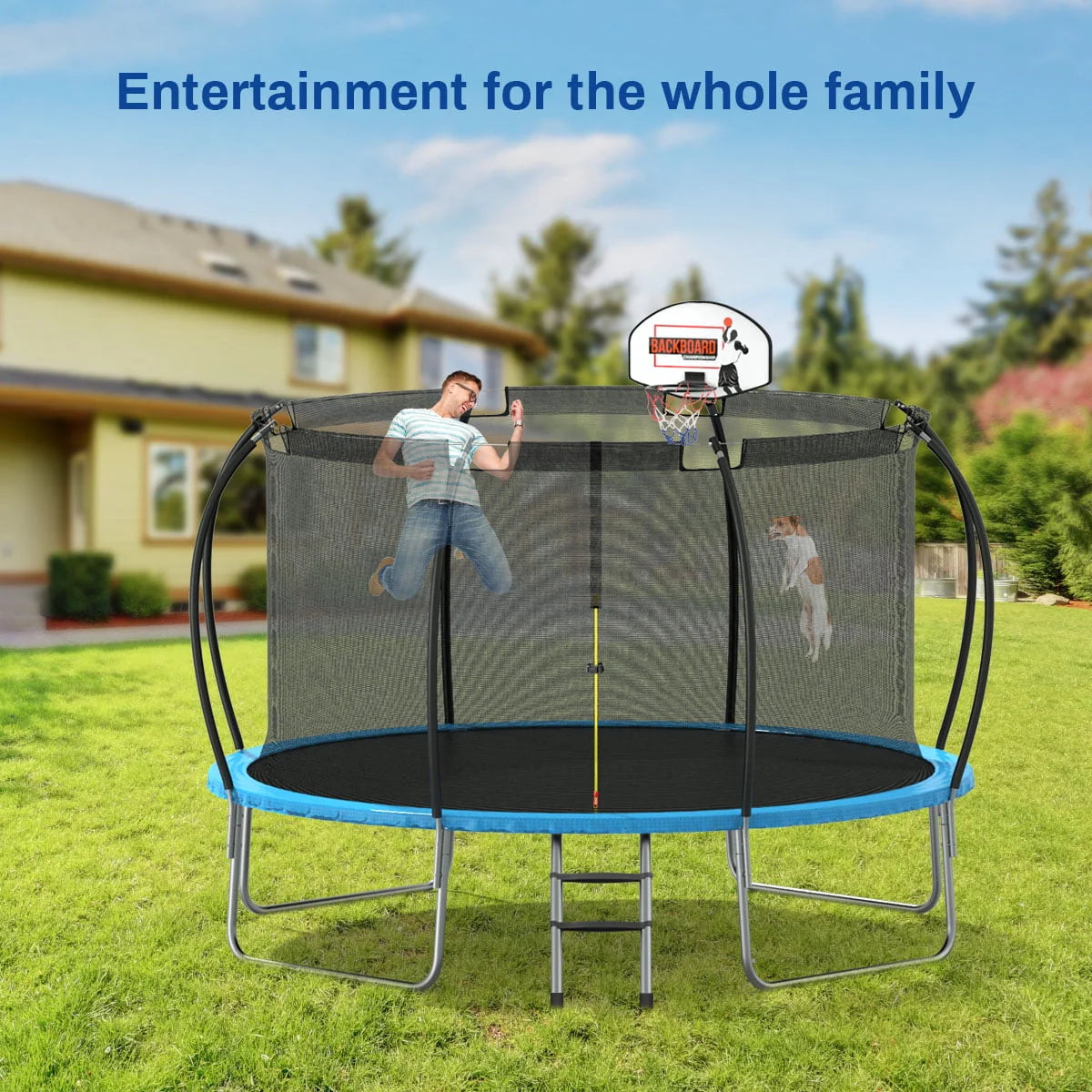 12 ft Trampoline with Enclosure and Basketball Hoop M554051