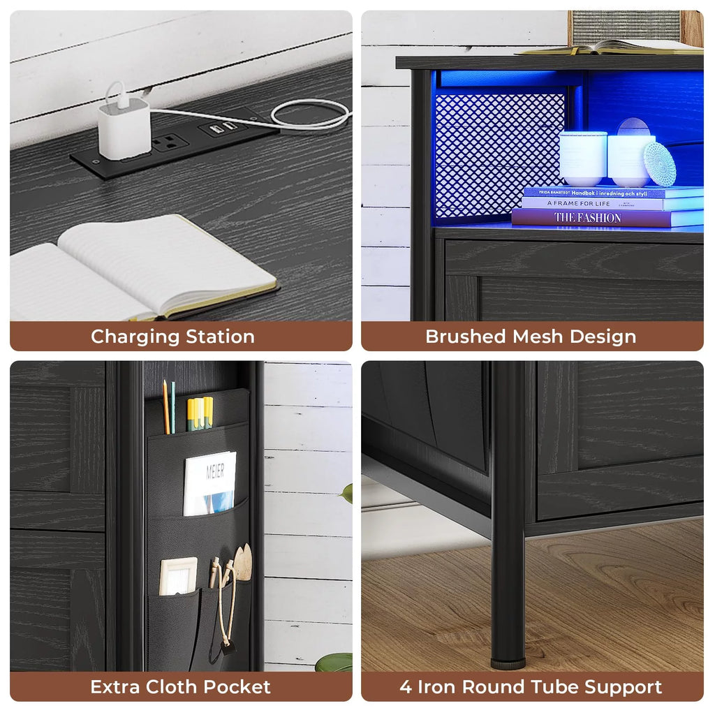 Black 4 Drawer Dresser with Charging Station A275