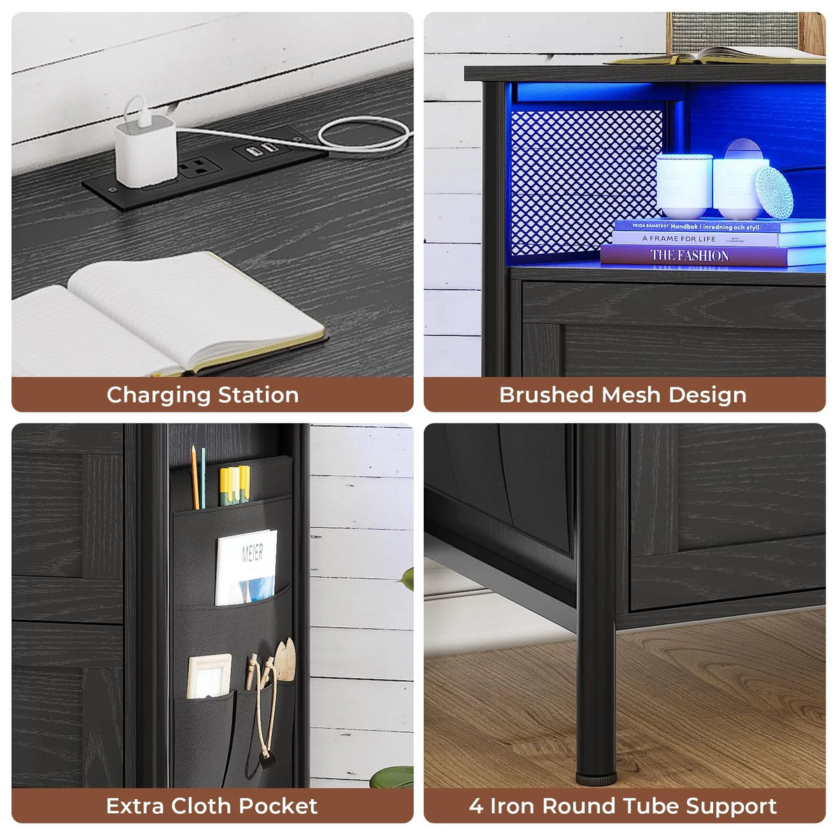 Black 4 Drawer Dresser with Charging Station A275