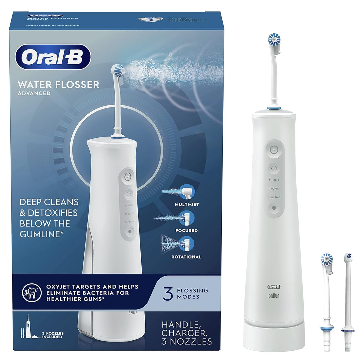 Cordless Portable Oral Irrigator Handle with 3 Nozzles Pack of 2 O9311