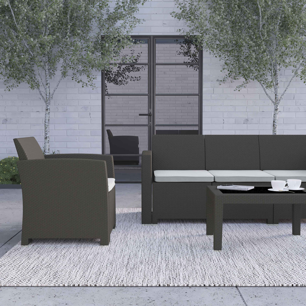 Dark Gray Faux Rattan 4 Piece Patio Furniture Set F186854