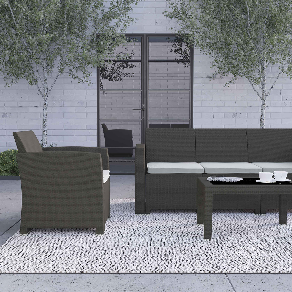 Dark Gray Faux Rattan 4 Piece Patio Furniture Set F186854