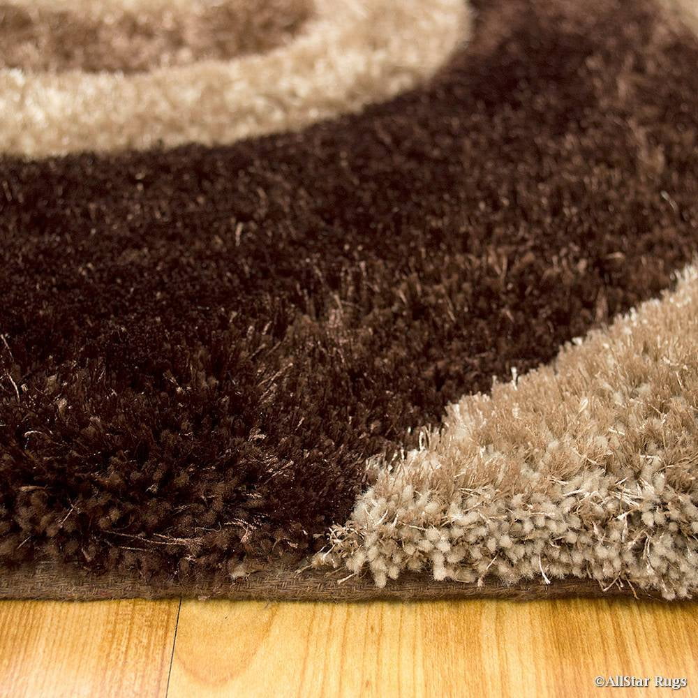 Shaggy Area Rug with 3D Brown Spiral Design 5' x 7' B6266