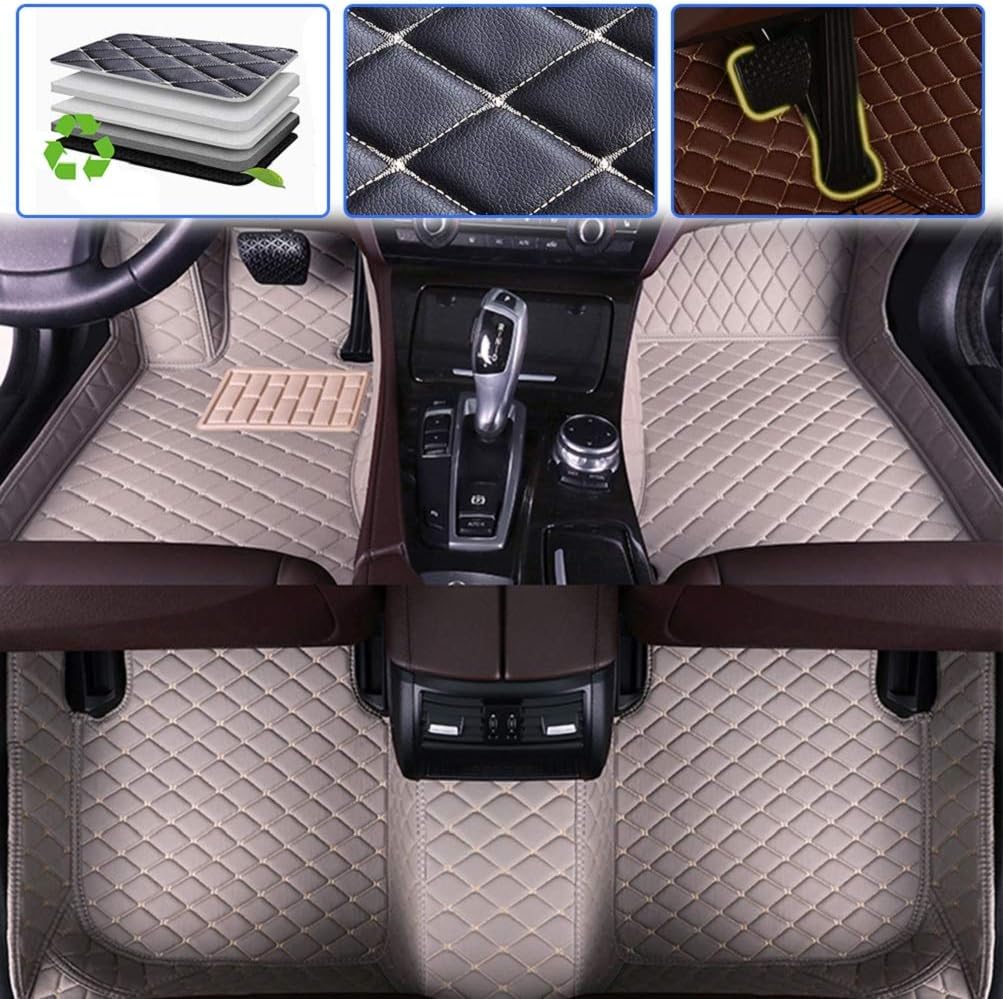 Custom Car Floor Mats Leather Waterproof Anti-Skid Full Coverage Set Beige S76734