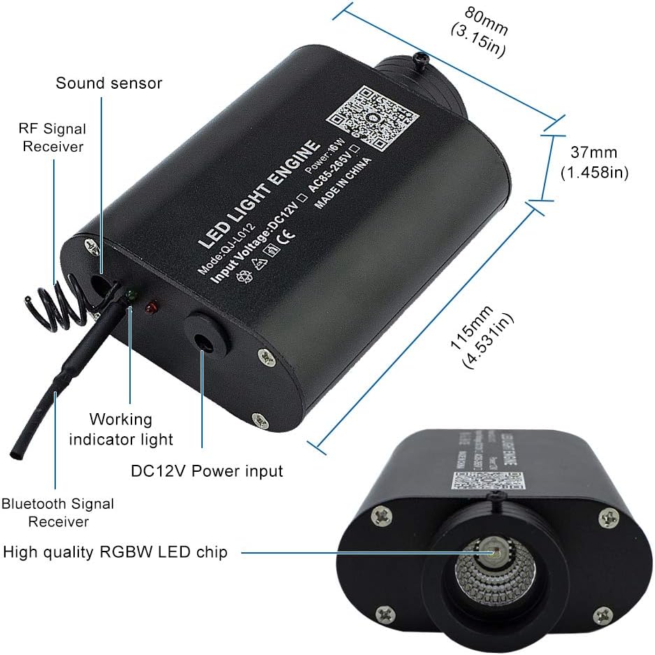 16W Fibre Optic Star Ceiling Light Kit RGBW Sound Sensor with Remote and Fiber Cable 550pcs 0.75mm 13.1ft/4m H72766