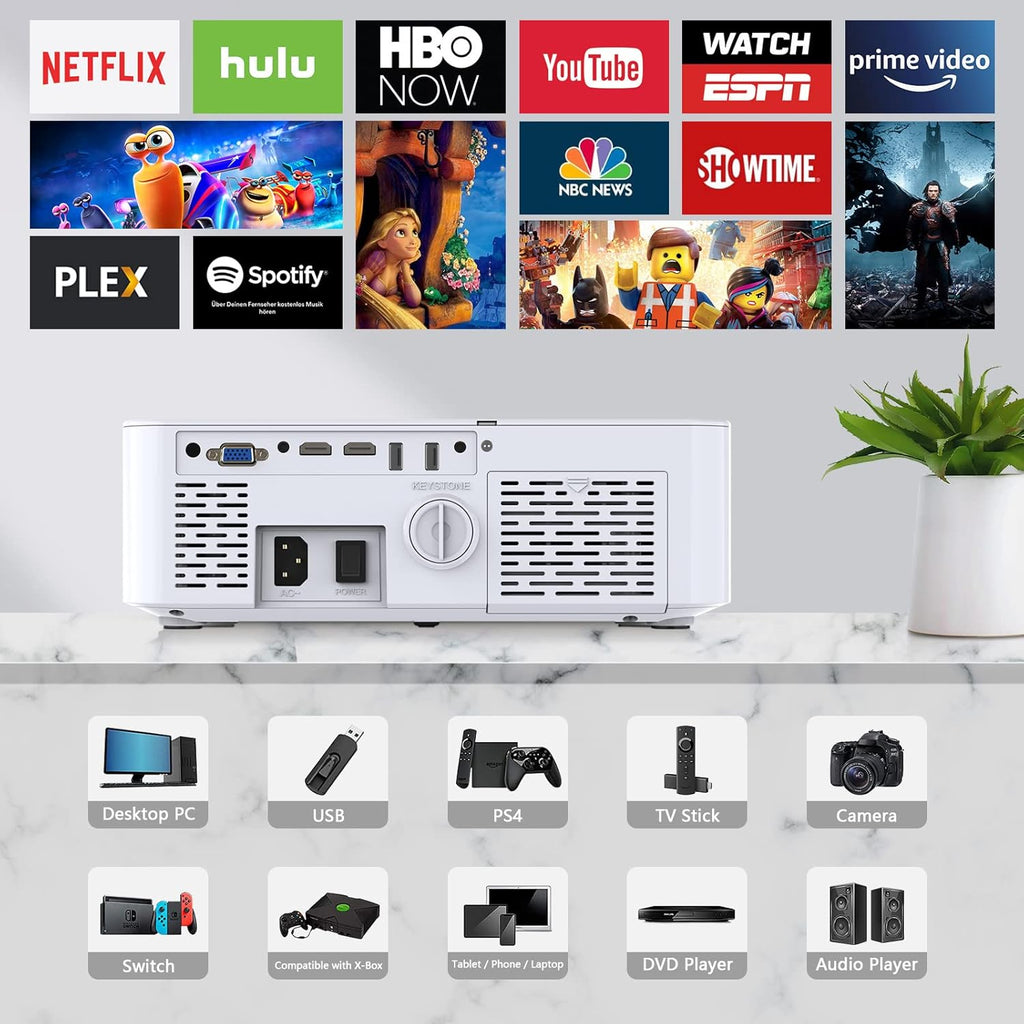 Full HD 1080P WiFi Bluetooth Projector, 9800LM 450" Display 4K Movie Projector H845802