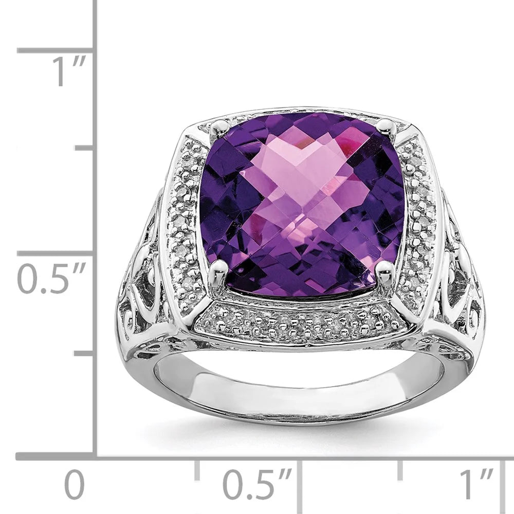 Rhodium-plated Amethyst and Diamond Ring M4566