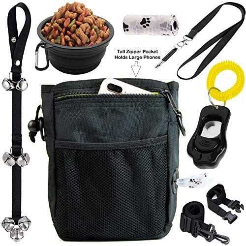 Dog Training Treat Pouch, Clicker, Doorbells, Collapsible Bowl I599955