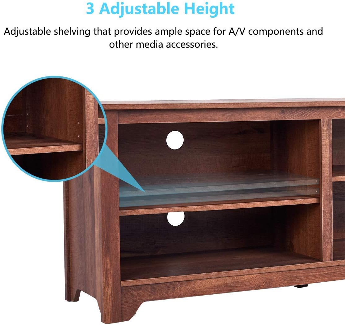 Brown Wood TV Stand with 4 Open Storage Shelves J87825