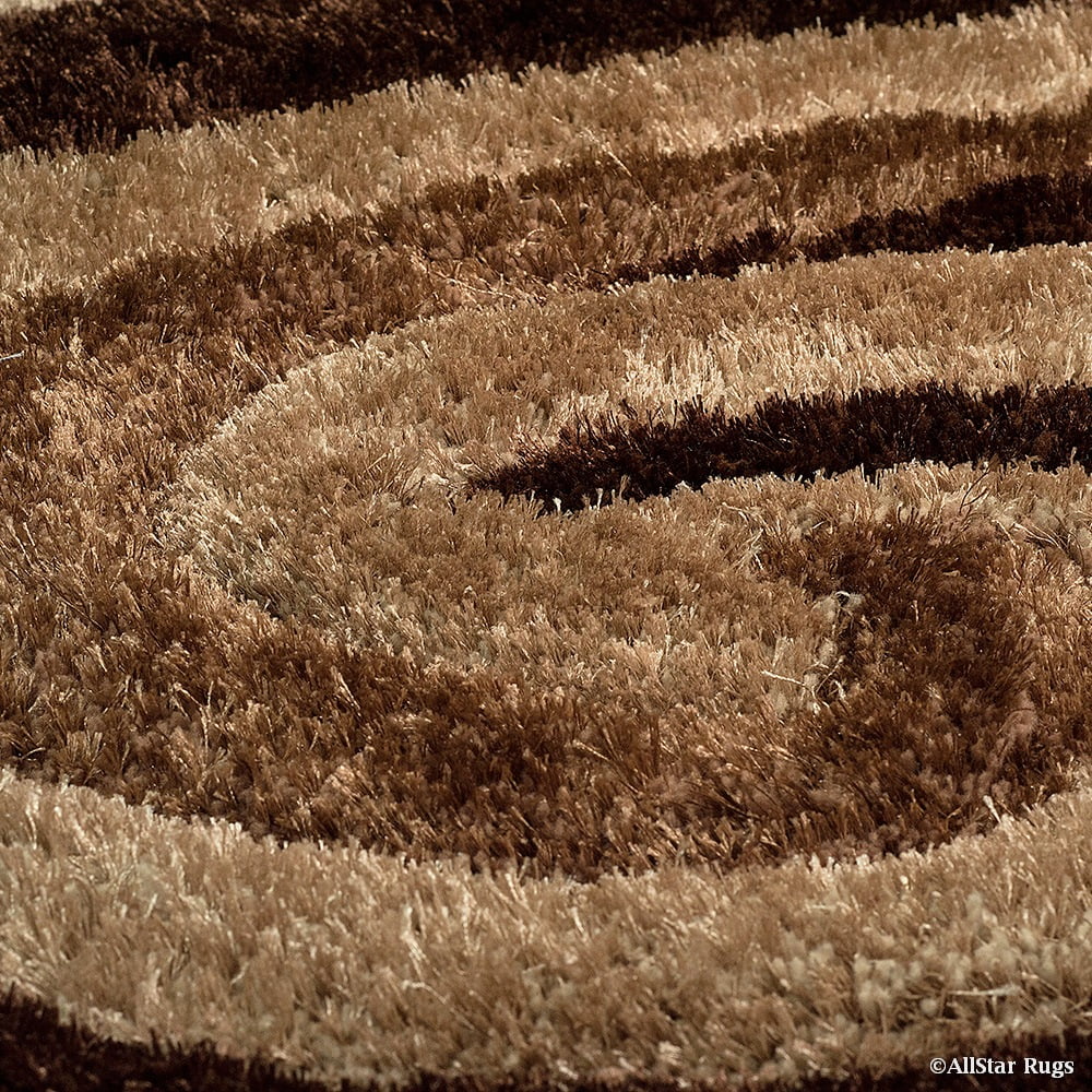 Shaggy Area Rug with 3D Brown Spiral Design 5' x 7' B6266