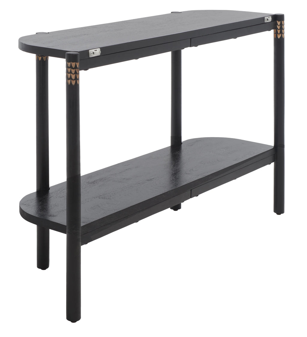 Black Natural Wood Console Table with Shelf N7704