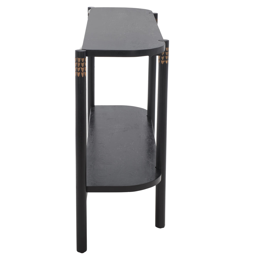 Black Natural Wood Console Table with Shelf N7704