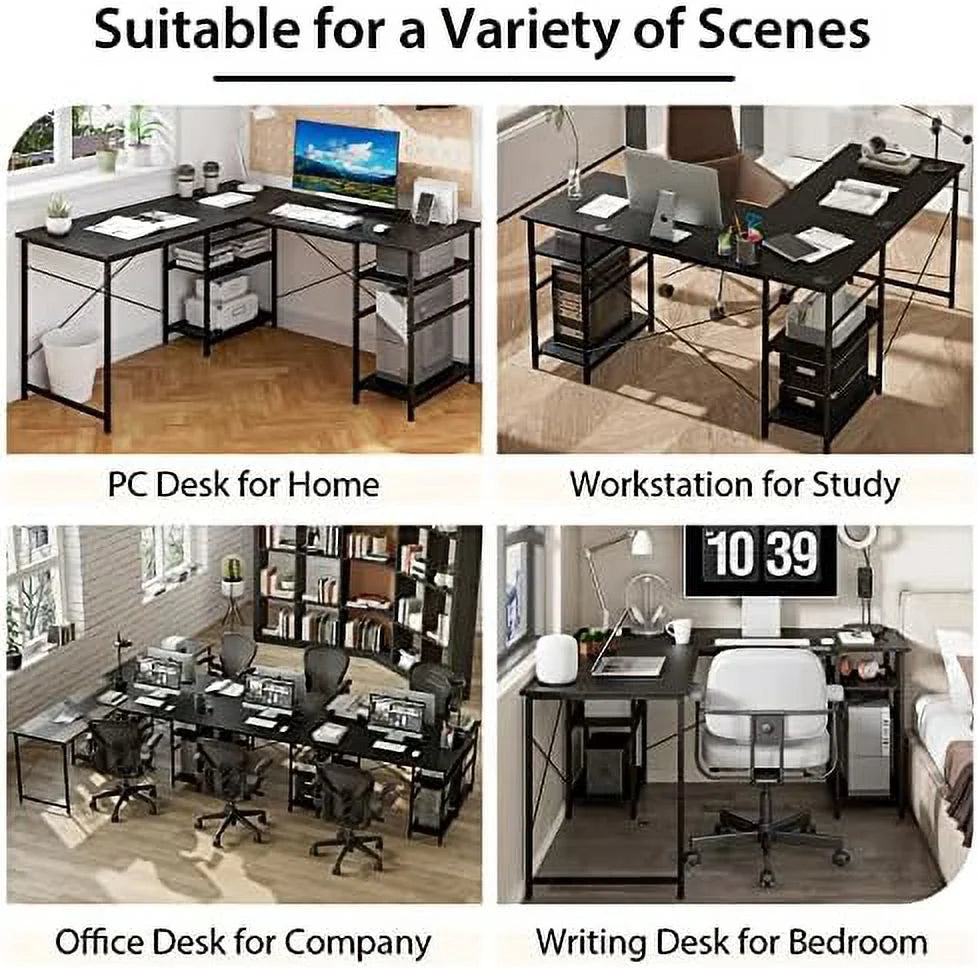 L Shaped Wooden Desk with Shelves V916