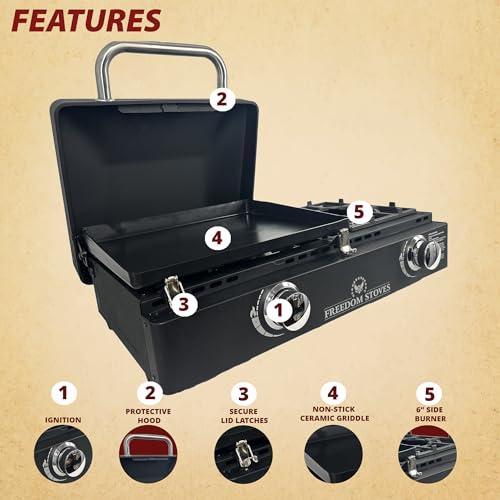 22" Non Stick Ceramic Coated Propane Gas Griddle With Locking Lid T989