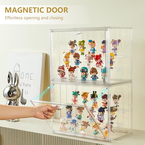 Acrylic 3 Layer Adjustable Display Case with Magnetic Door 2Pack Q631