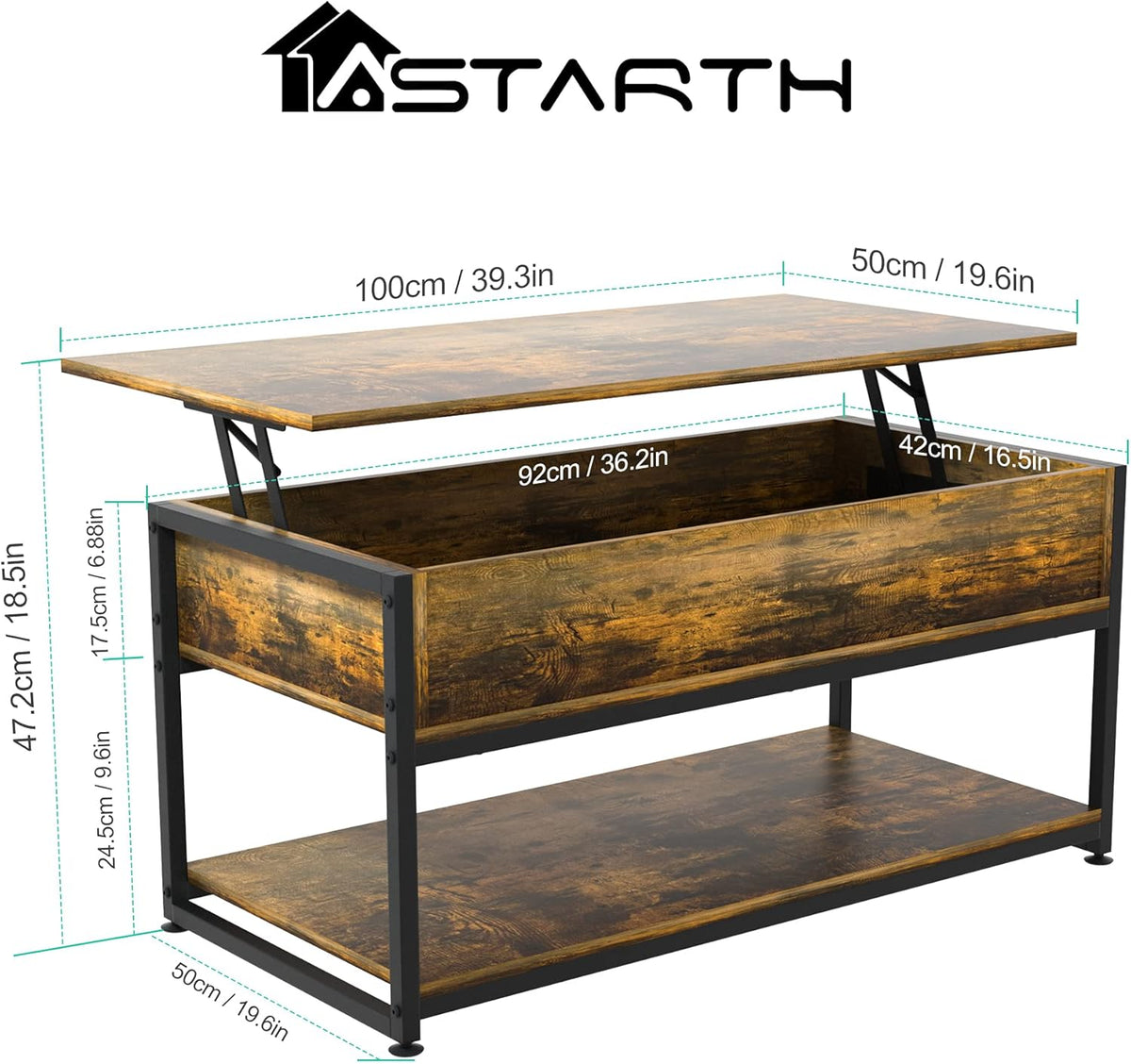 Lift Top Coffee Table with Storage Shelf S70218