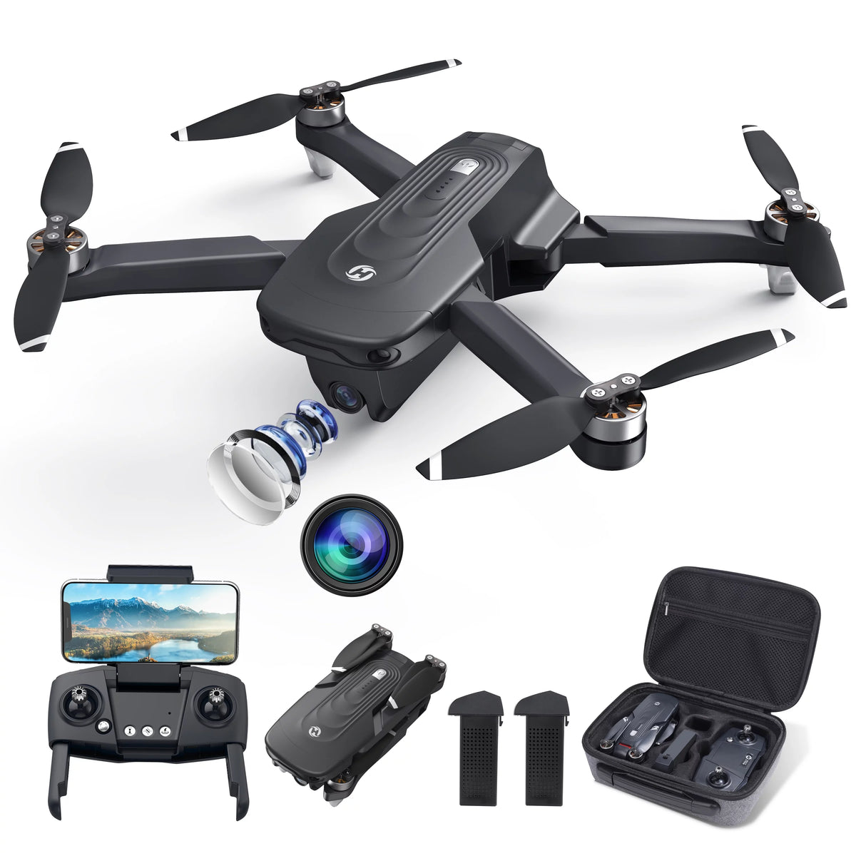 4K Camera Foldable GPS Drone with 2 Batteries, Black N192002
