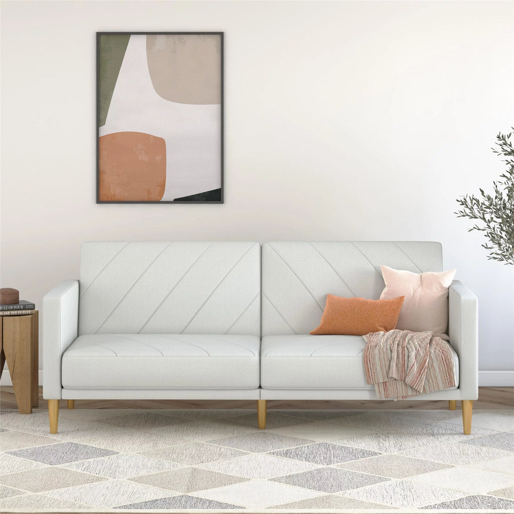 Light Gray Linen Futon Sofa Bed U36011