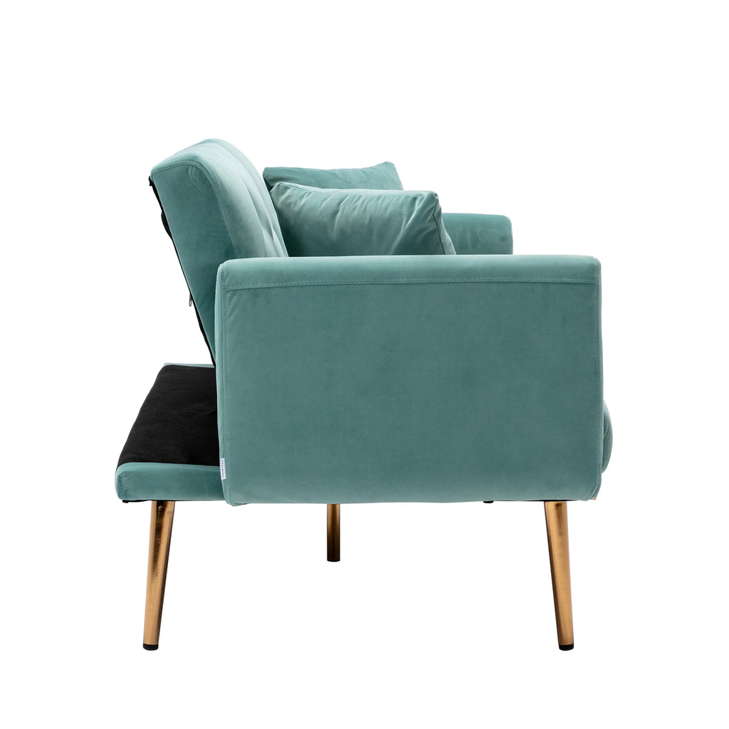 Mint Green Velvet 2-Seater Convertible Sofa Bed Q31751