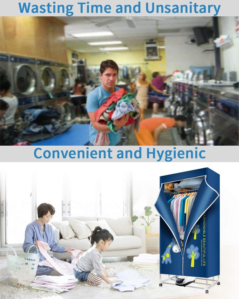 Portable 3-Tier Foldable Clothes Drying Rack with Remote Control F25946