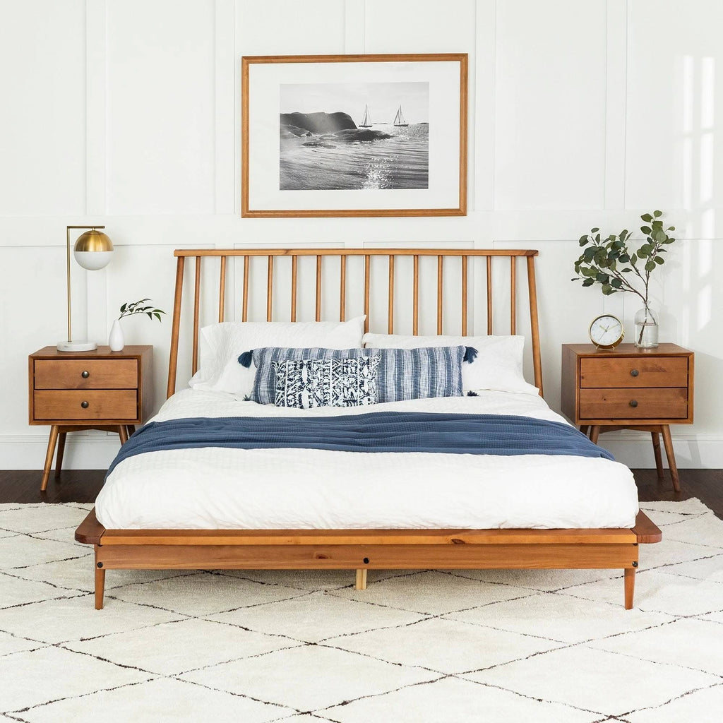 Solid Pine Wood Spindle Bed - Caramel - Queen H340623