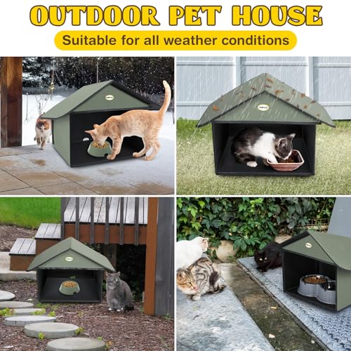 Outdoor Cat Feeding Station, Weatherproof, 13”d x 17”w x 15.5'h (Dusty Blue) J759