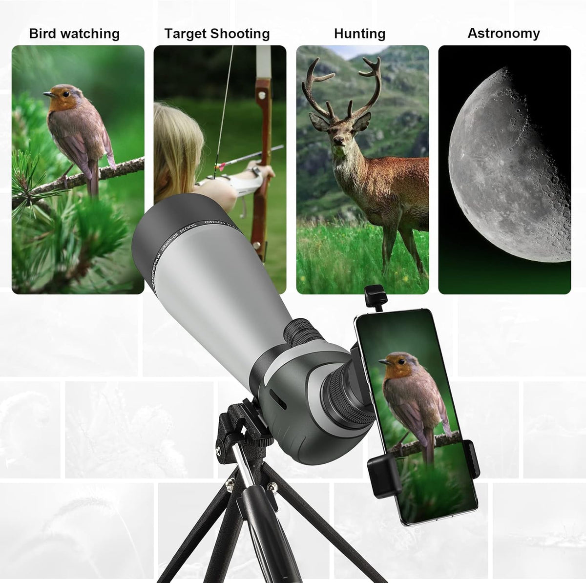 20-60X80 Spotting Scope with Tripod, Carry Bag, Dual Focusing and 24MM Big Eyepiece A193