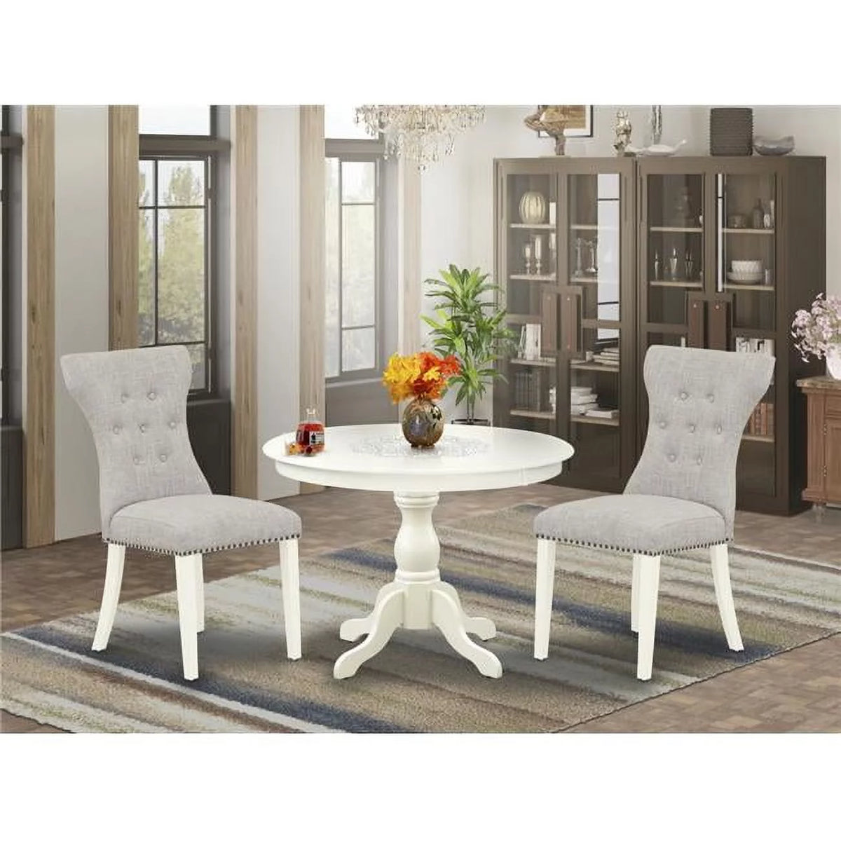 3 Piece Linen White Dining Table Set Y19656