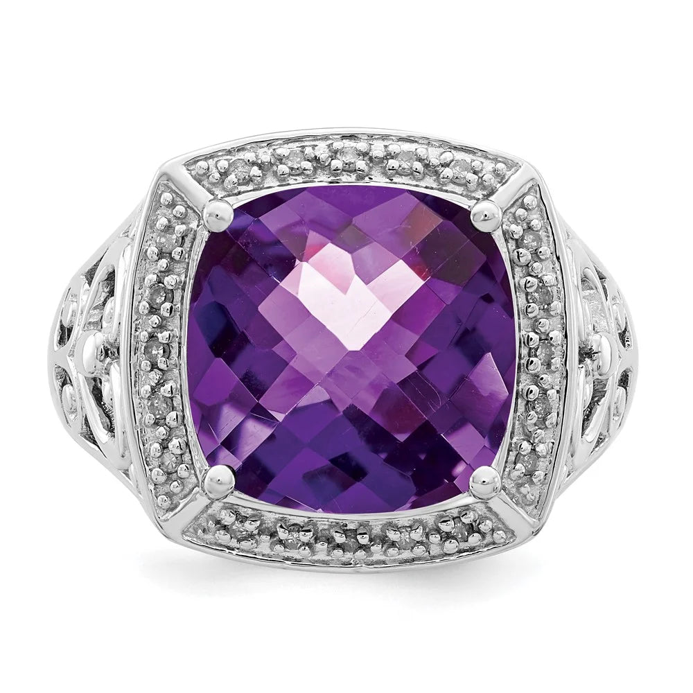 Rhodium-plated Amethyst and Diamond Ring M4566