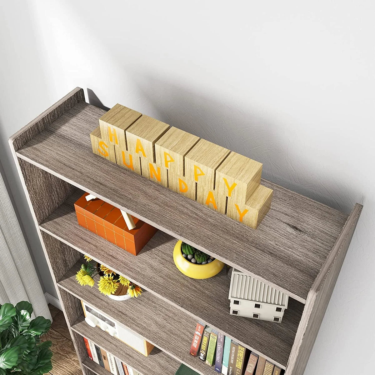 6-Tier Grey Wood Bookcase Z7060