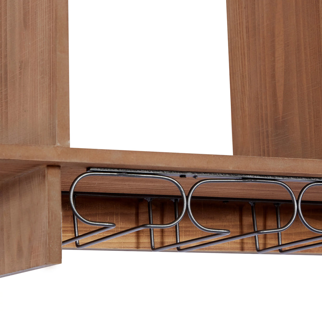 Brown Wood 8 Bottles Wall Wine Rack with 6 Glass Holder Slots Q222