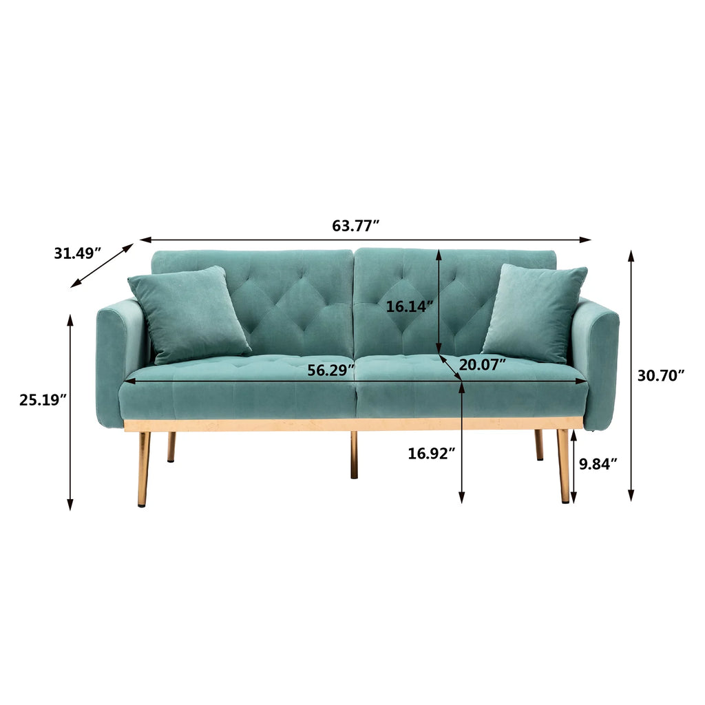 Mint Green Velvet 2-Seater Convertible Sofa Bed Q31751